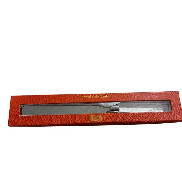 Oleg Cassini Clear Crystal Cake Knife In Orange Satin Lined Gift Box - Picture 4 of 9